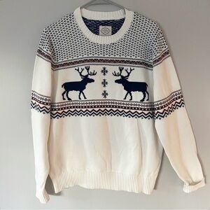 Men’s Fair Isle Holiday Crew Neck Sweater Deer Winter Ski Nordic Medium Festive